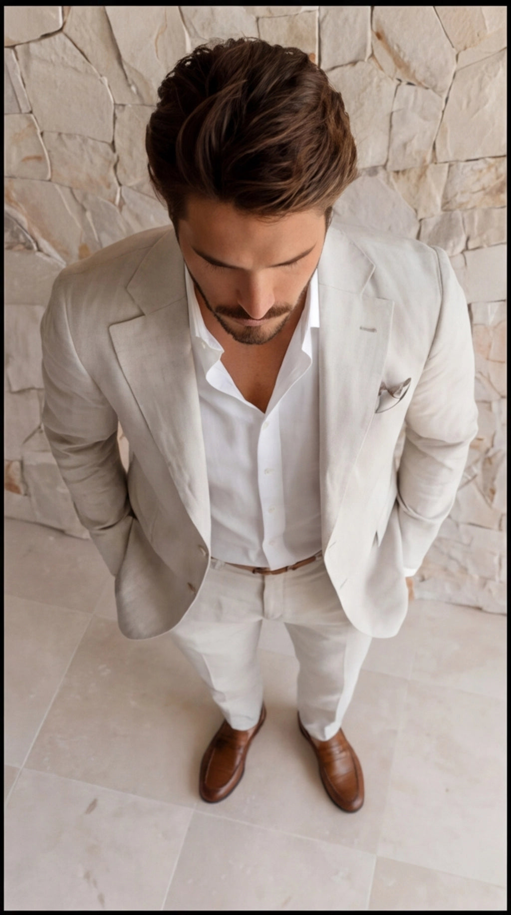 Linen Blend Slim Fit Blazer and Trousers Set for Men