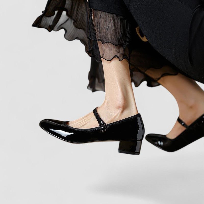 Patent Mary Jane Heels with Ankle Strap and Block Heel for Women - View 2