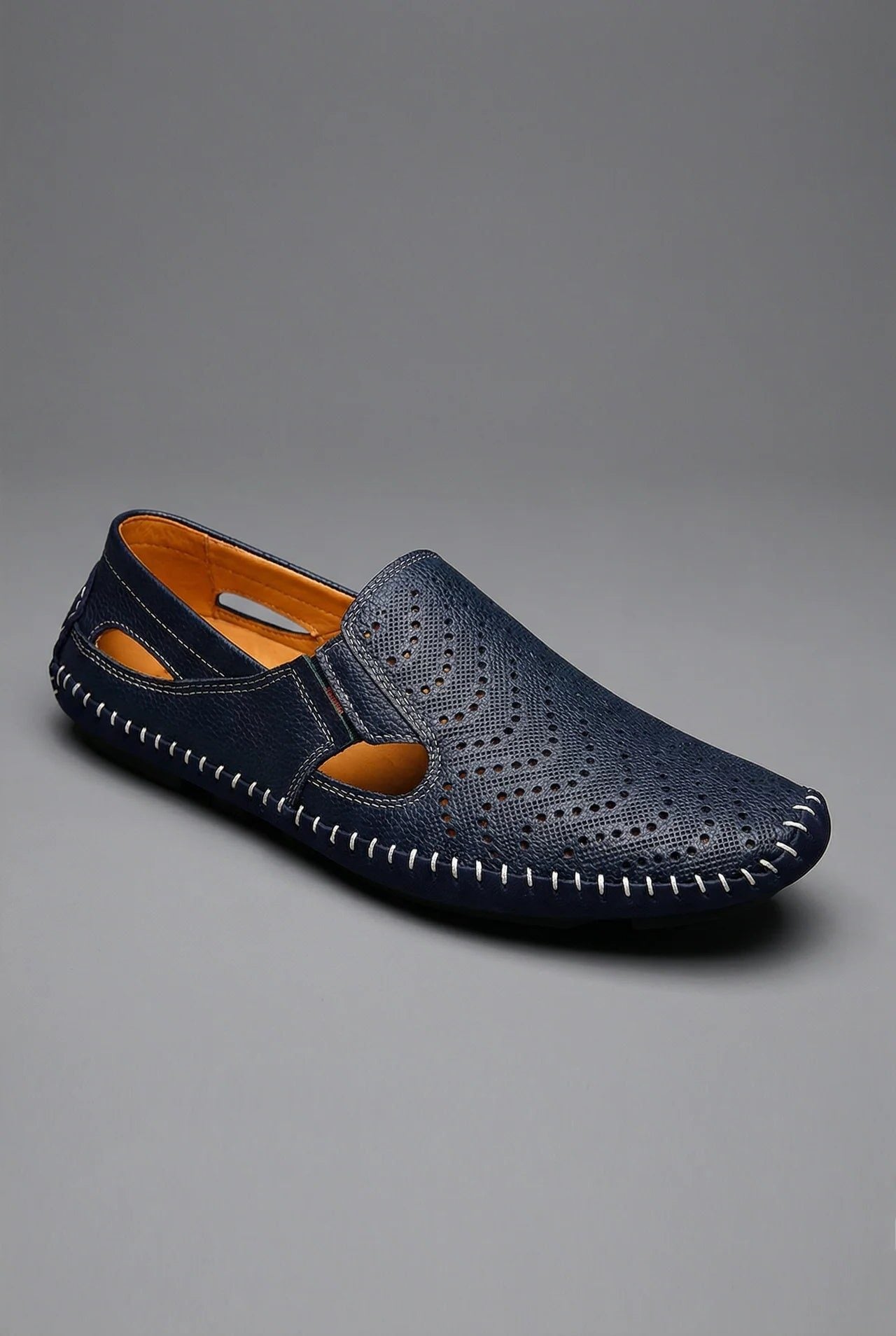 Perforated Slip-On Loafers with Cut-Out Sides for Men