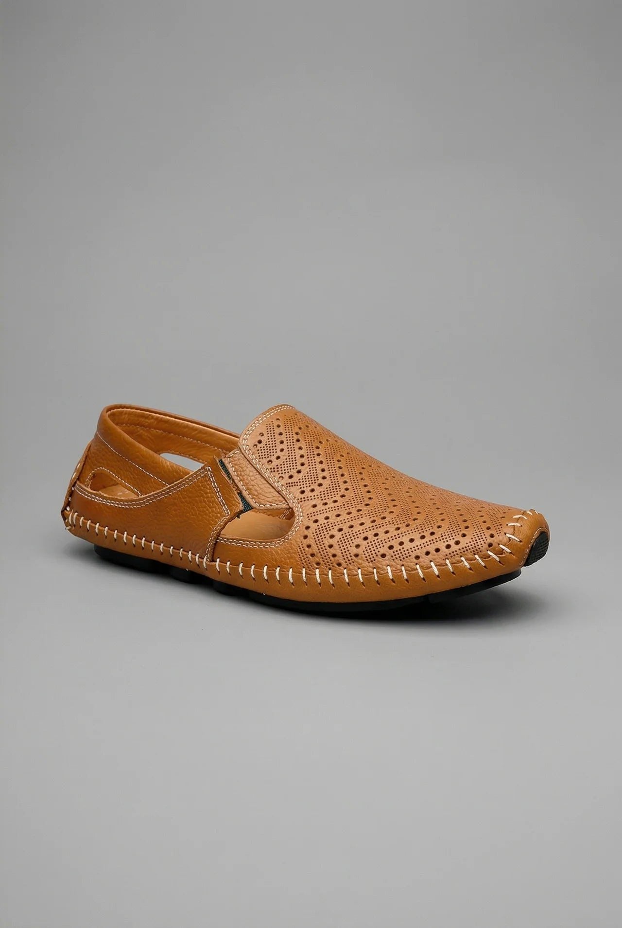 Perforated Slip-On Loafers with Cut-Out Sides for Men