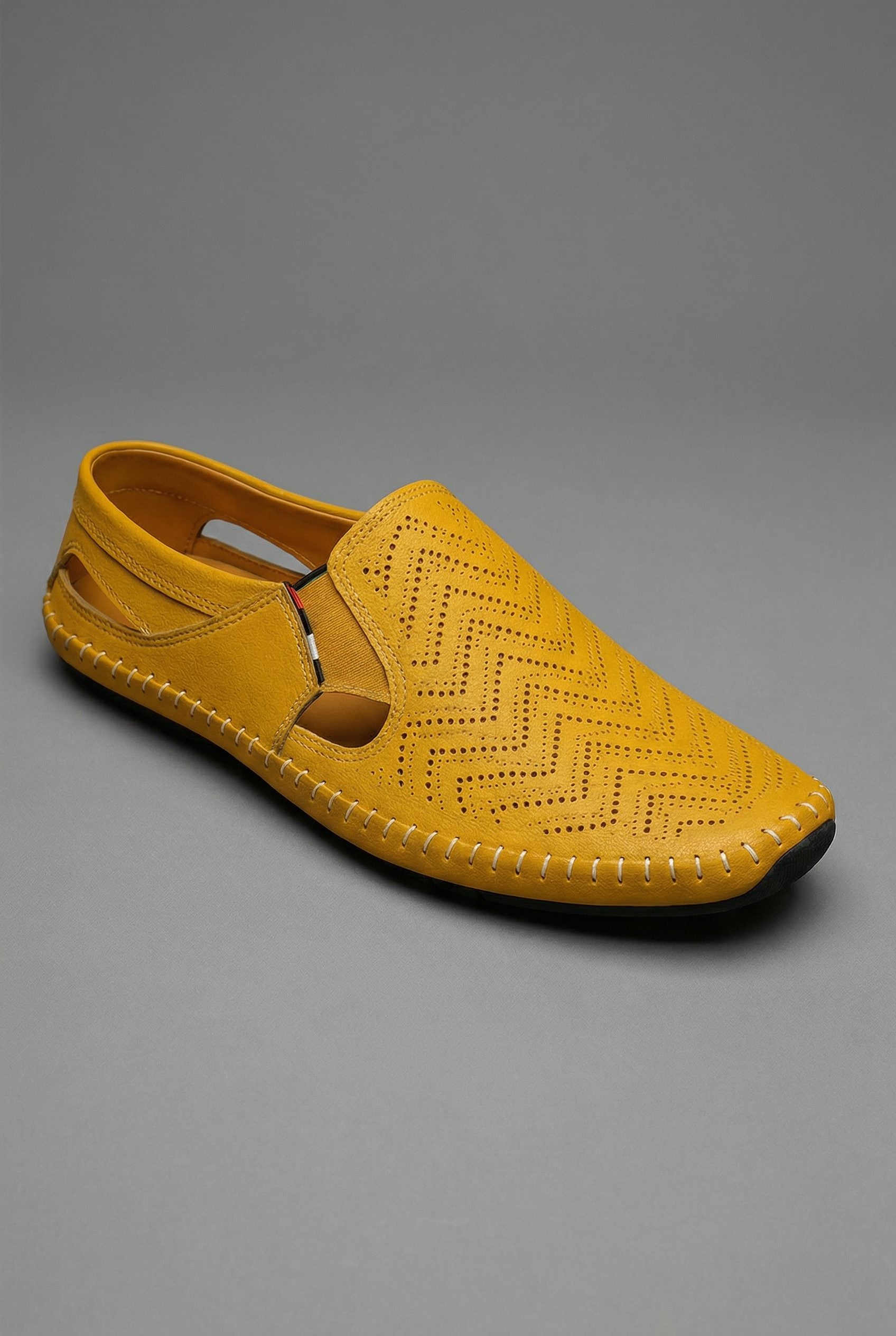 Perforated Slip-On Loafers with Cut-Out Sides for Men