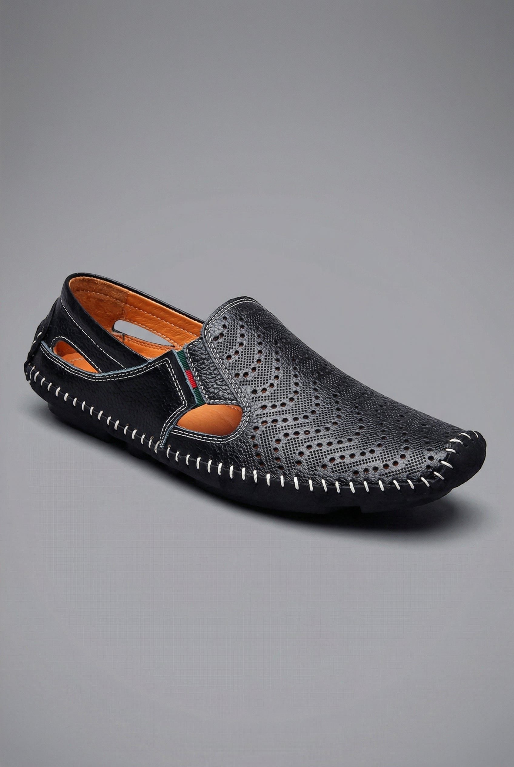 Perforated Slip-On Loafers with Cut-Out Sides for Men
