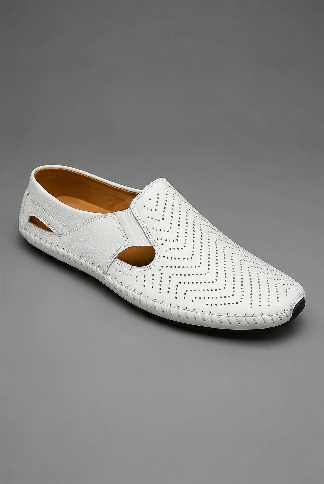 Perforated Slip-On Loafers with Cut-Out Sides for Men