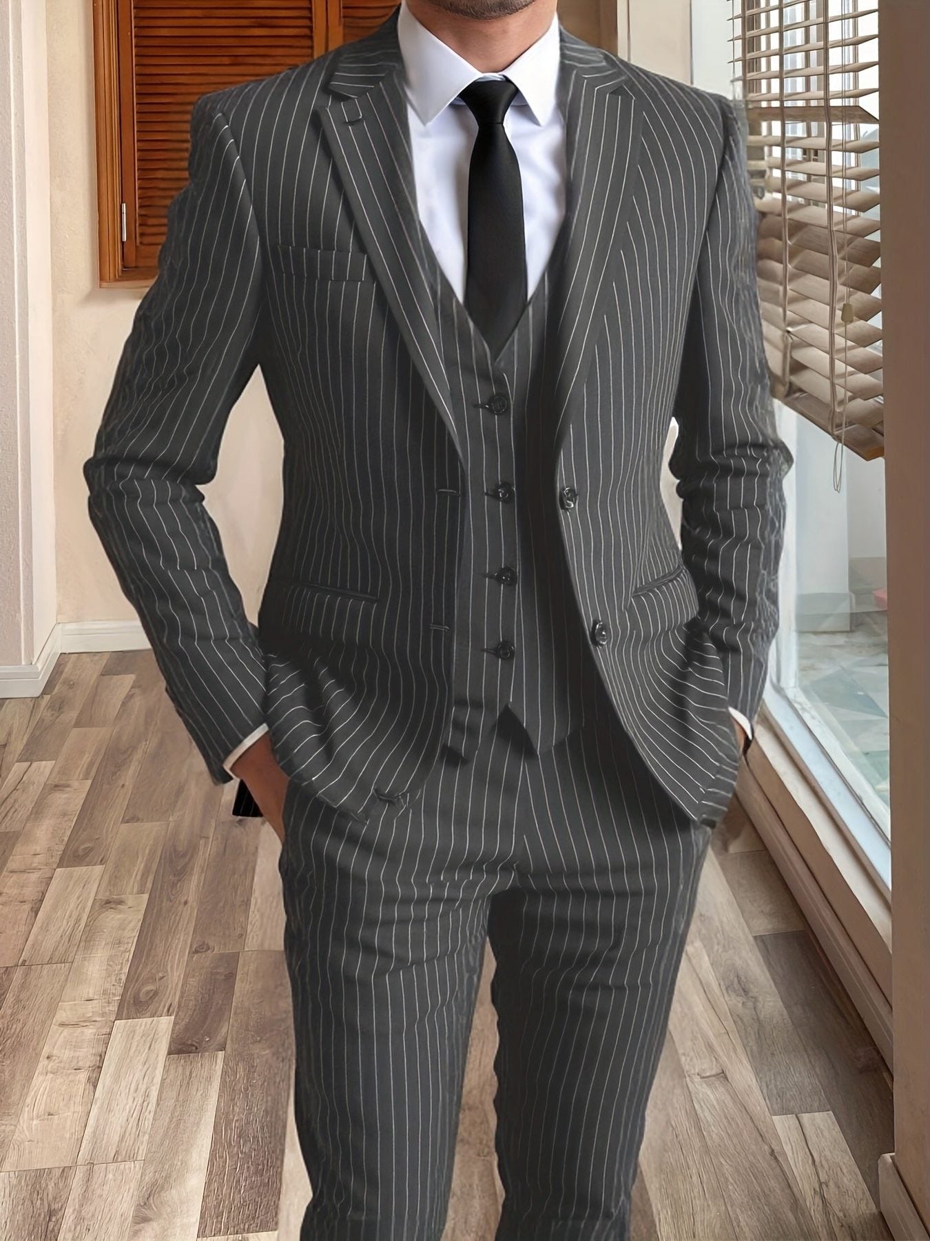 Pinstripe Three-Piece Suit for Men - View 6