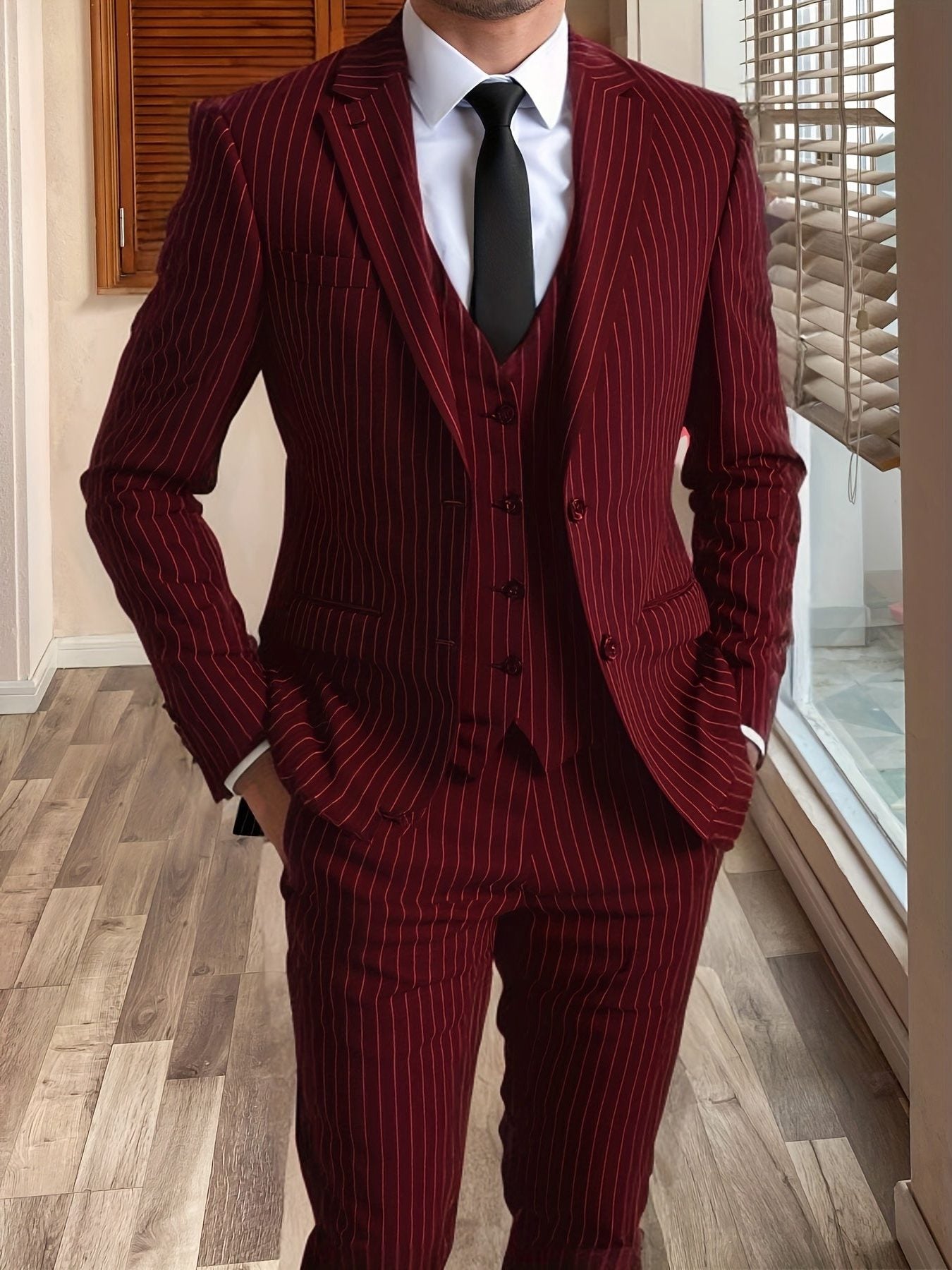 Pinstripe Three-Piece Suit for Men