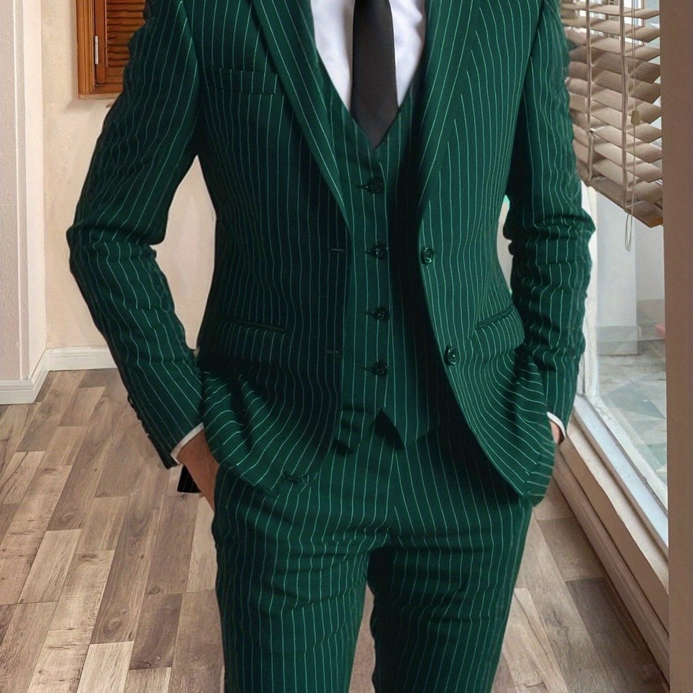 Pinstripe Three-Piece Suit for Men - Hunt Green