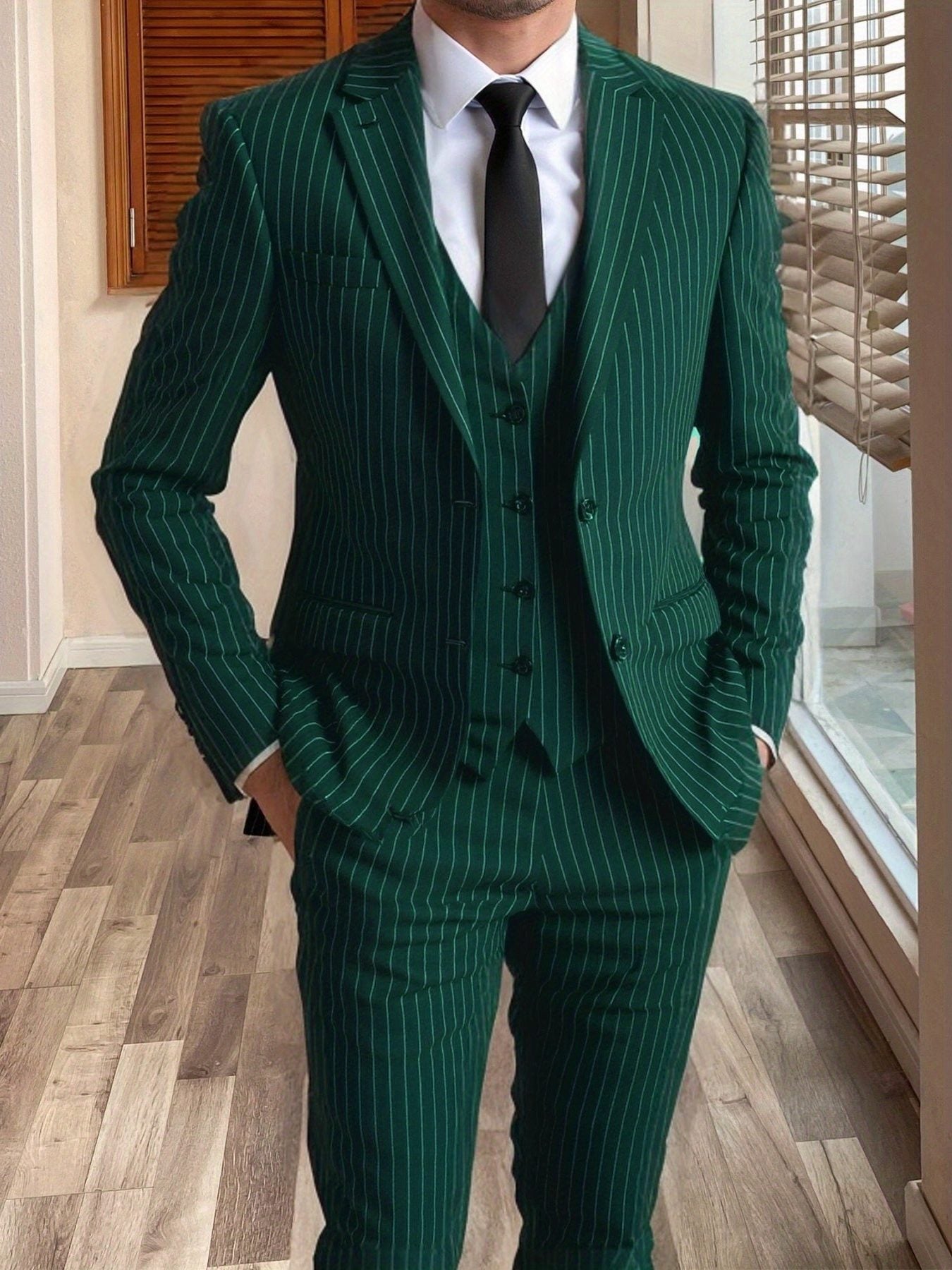 Pinstripe Three-Piece Suit for Men - View 4
