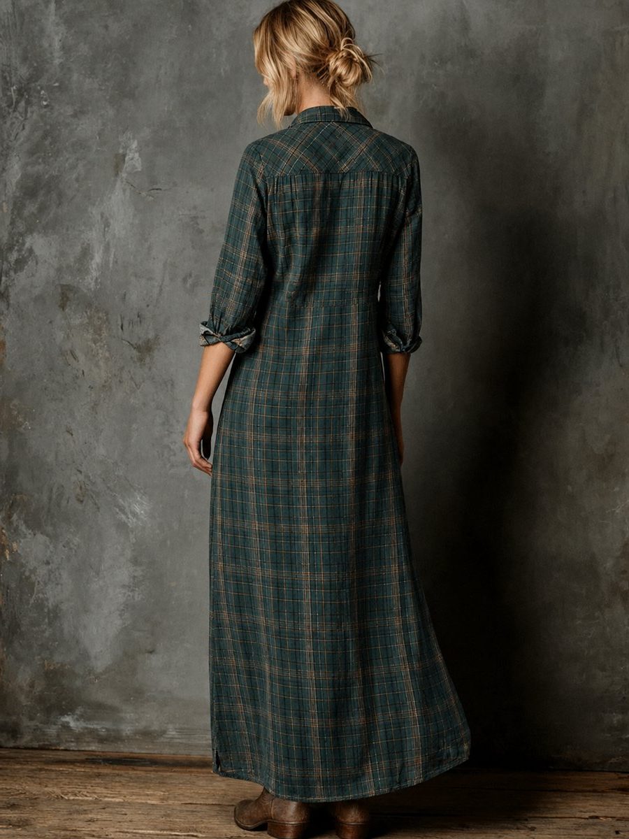 Plaid Button-Down Maxi Shirt Dress Formal for Women - View 4