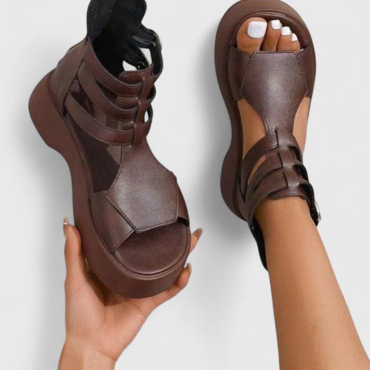 Platform Ankle Strap Sandals for Women - Brown
