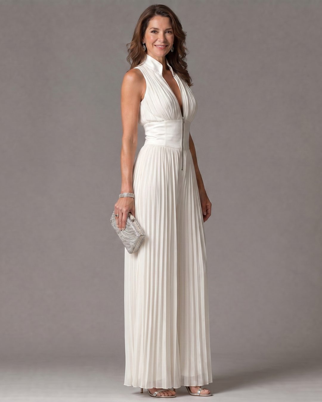 Pleated Halter Neck Wide Leg Jumpsuit for Women - View 2