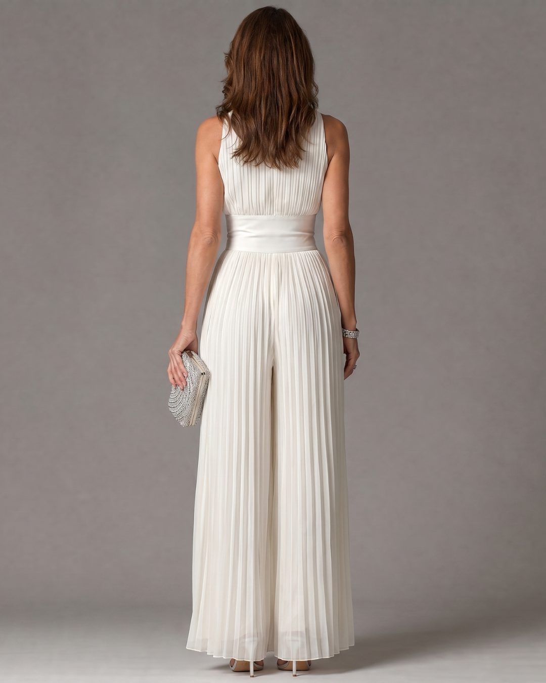 Pleated Halter Neck Wide Leg Jumpsuit for Women - View 4