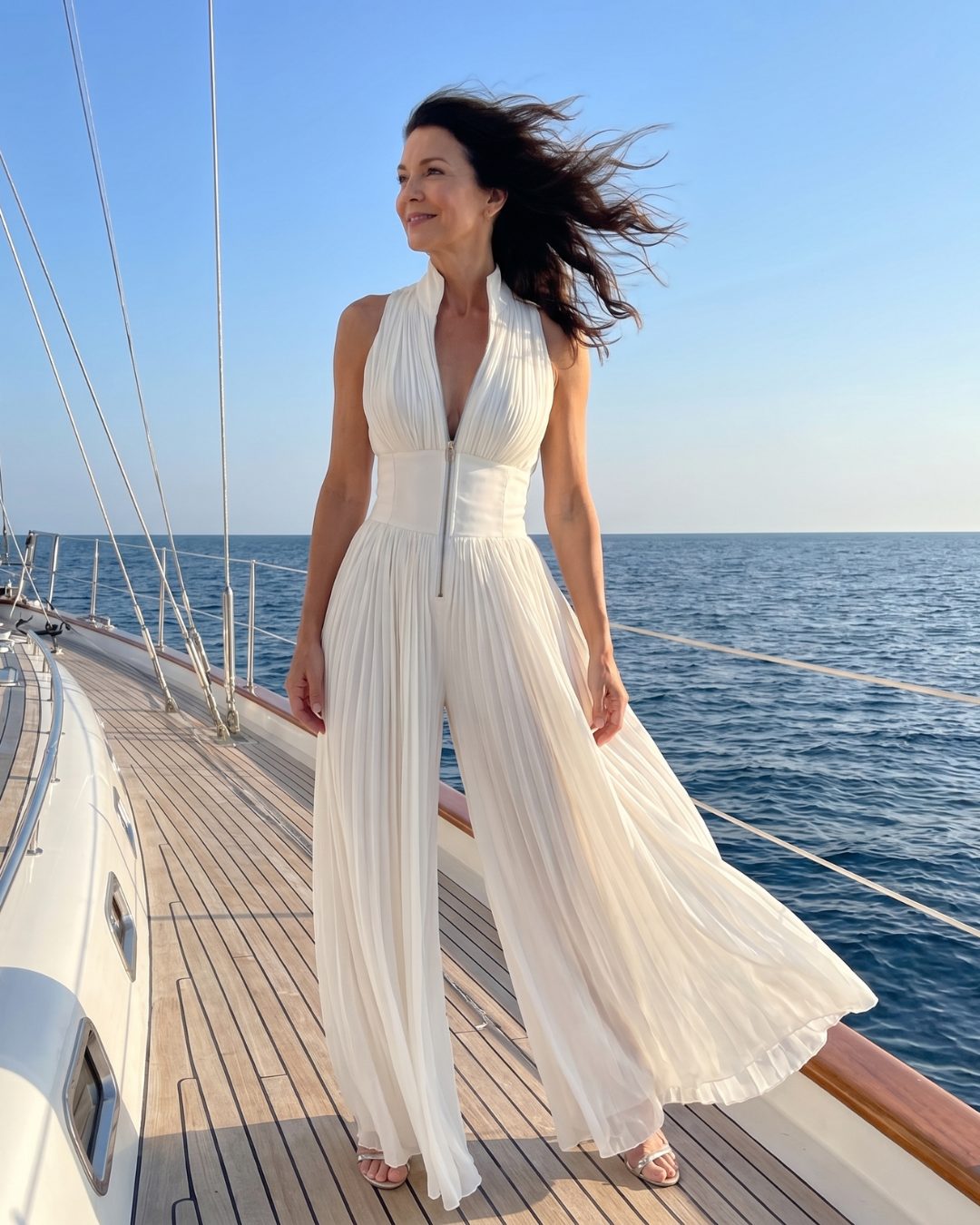 Pleated Halter Neck Wide Leg Jumpsuit for Women - View 5