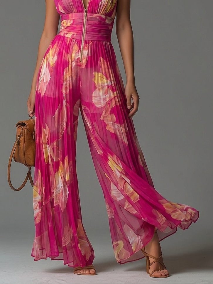 Pleated Wide Leg Halterneck Jumpsuit for Women - View 10