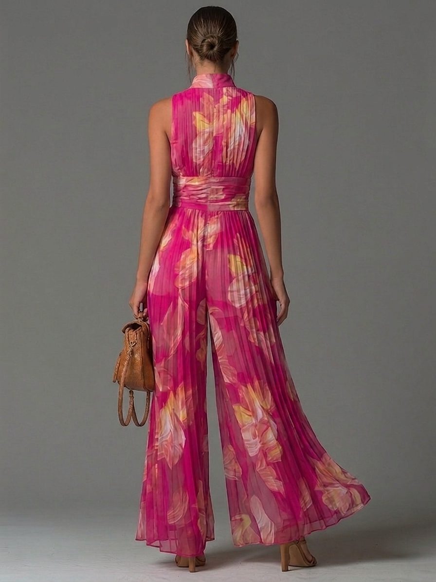 Pleated Wide Leg Halterneck Jumpsuit for Women - View 8