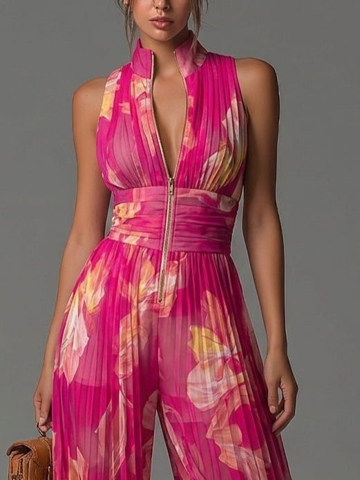 Pleated Wide Leg Halterneck Jumpsuit for Women - View 9