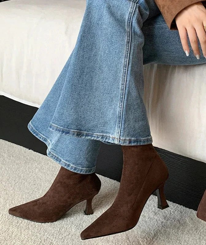 Pointed Toe Block Heel Ankle Boots for Women