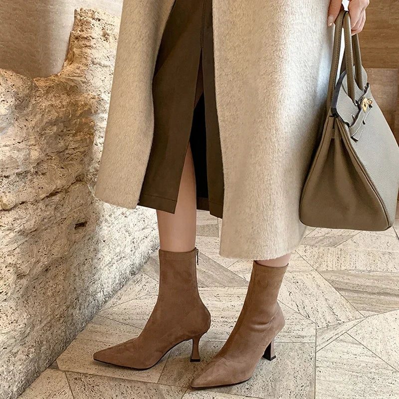Pointed Toe Block Heel Ankle Boots for Women - View 5