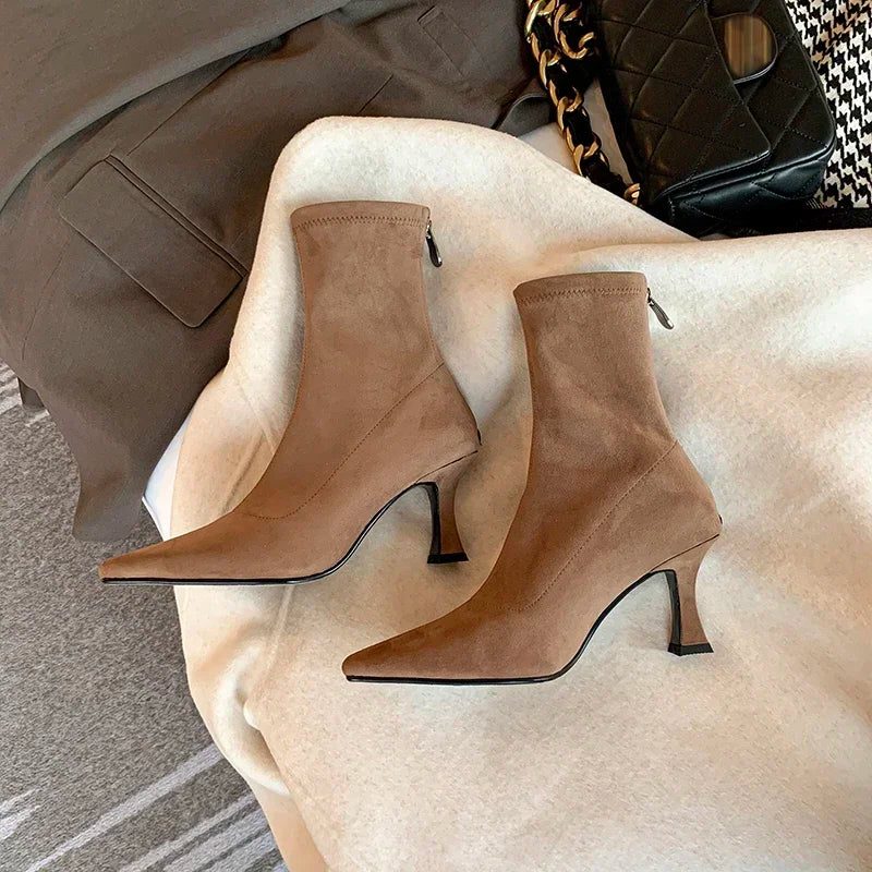 Pointed Toe Block Heel Ankle Boots for Women - View 6