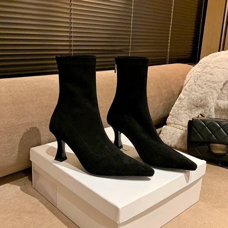 Pointed Toe Block Heel Ankle Boots for Women - View 8