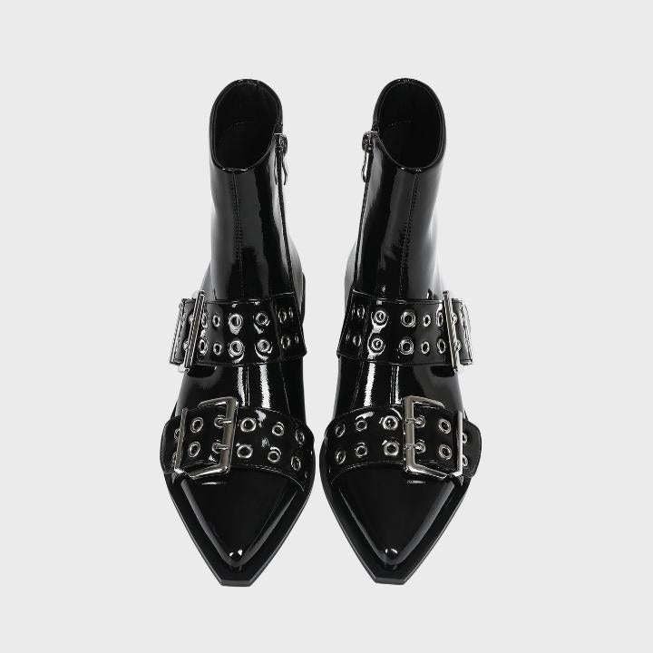Pointed Toe Buckle Biker Boots for Women - View 2
