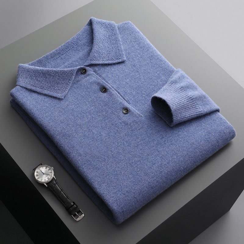 Polo Shirt with Ribbed Collar for Men - Blue