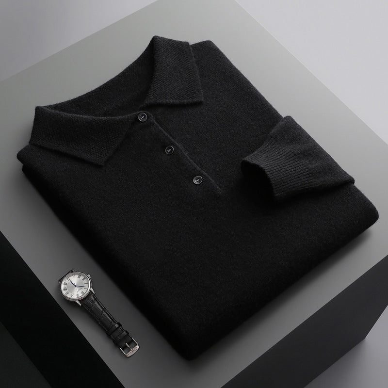 Polo Shirt with Ribbed Collar for Men - Black