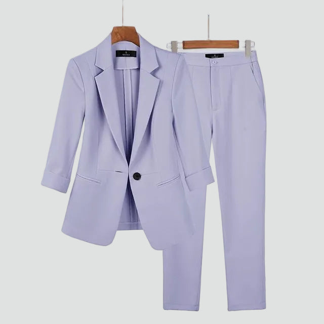 Single-Button Tailored Blazer Trouser Set for Women