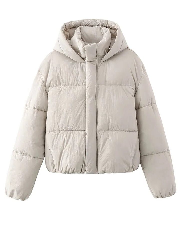Cropped Quilted Puffer Jacket with Hood for Women