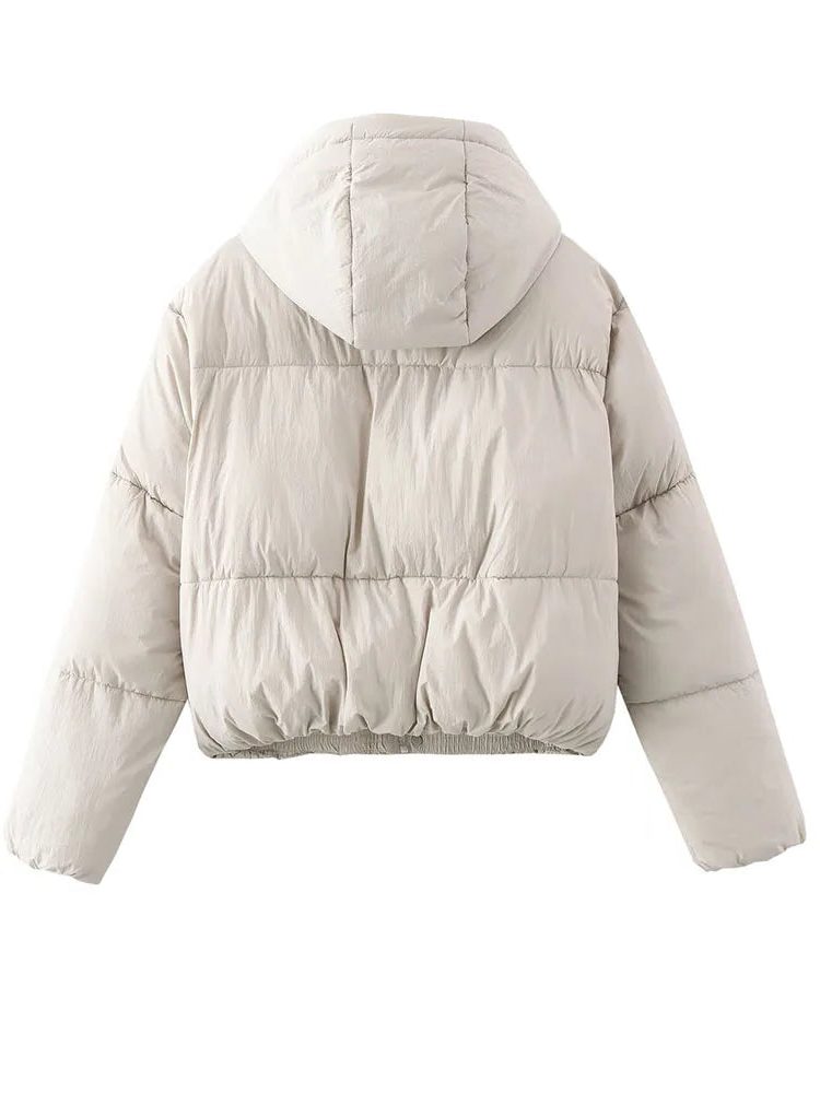 Cropped Quilted Puffer Jacket with Hood for Women - View 3