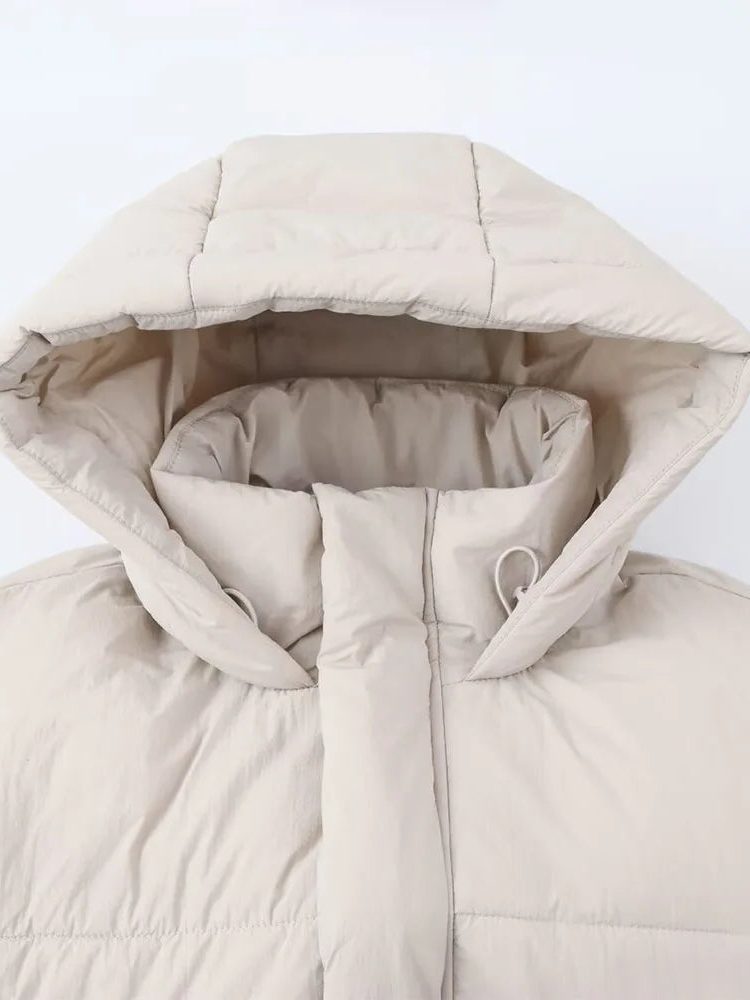 Cropped Quilted Puffer Jacket with Hood for Women - View 4