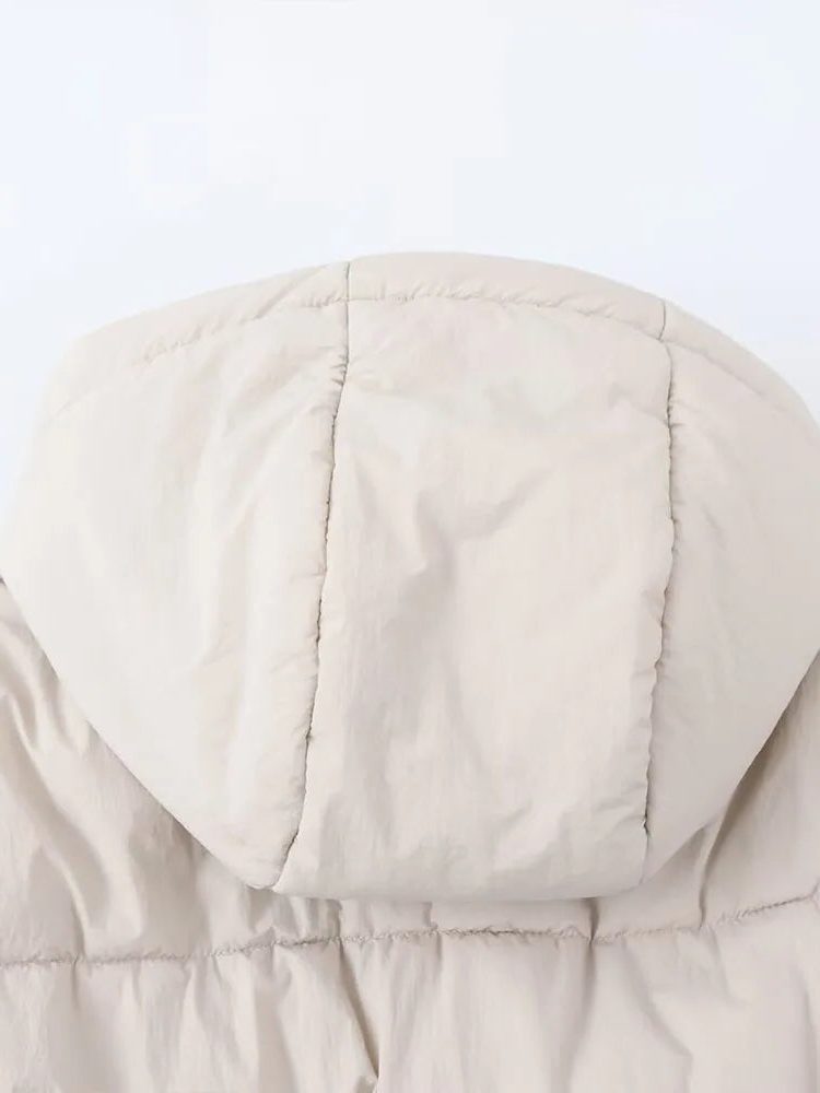 Cropped Quilted Puffer Jacket with Hood for Women - View 6