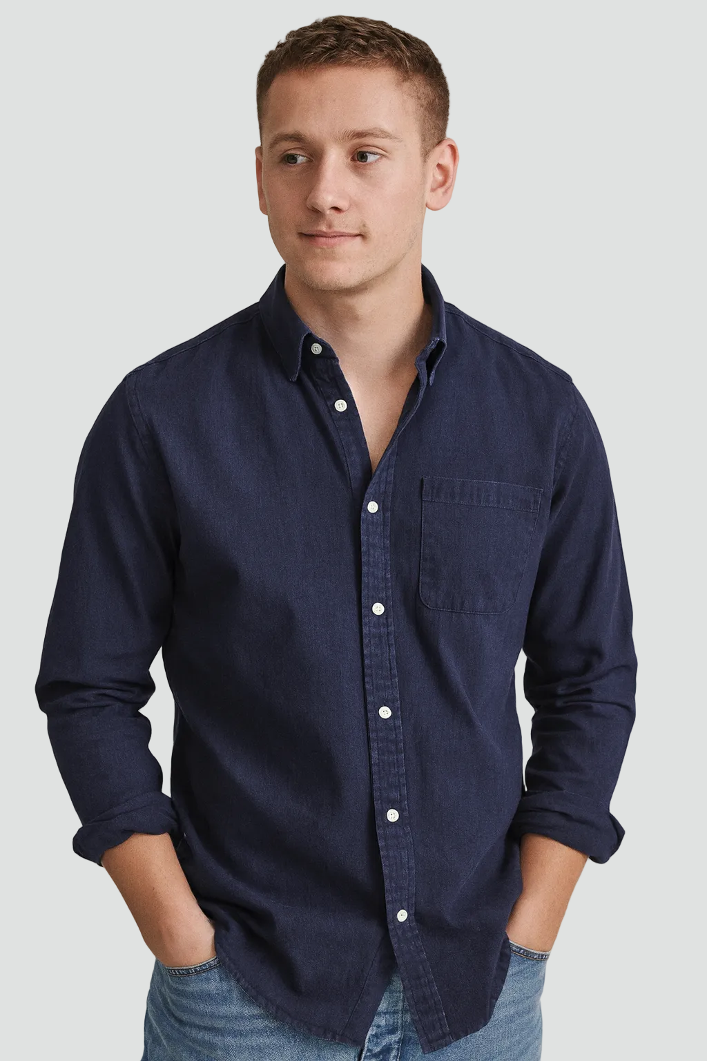 Linen Regular Fit Button-Down Shirt for Men