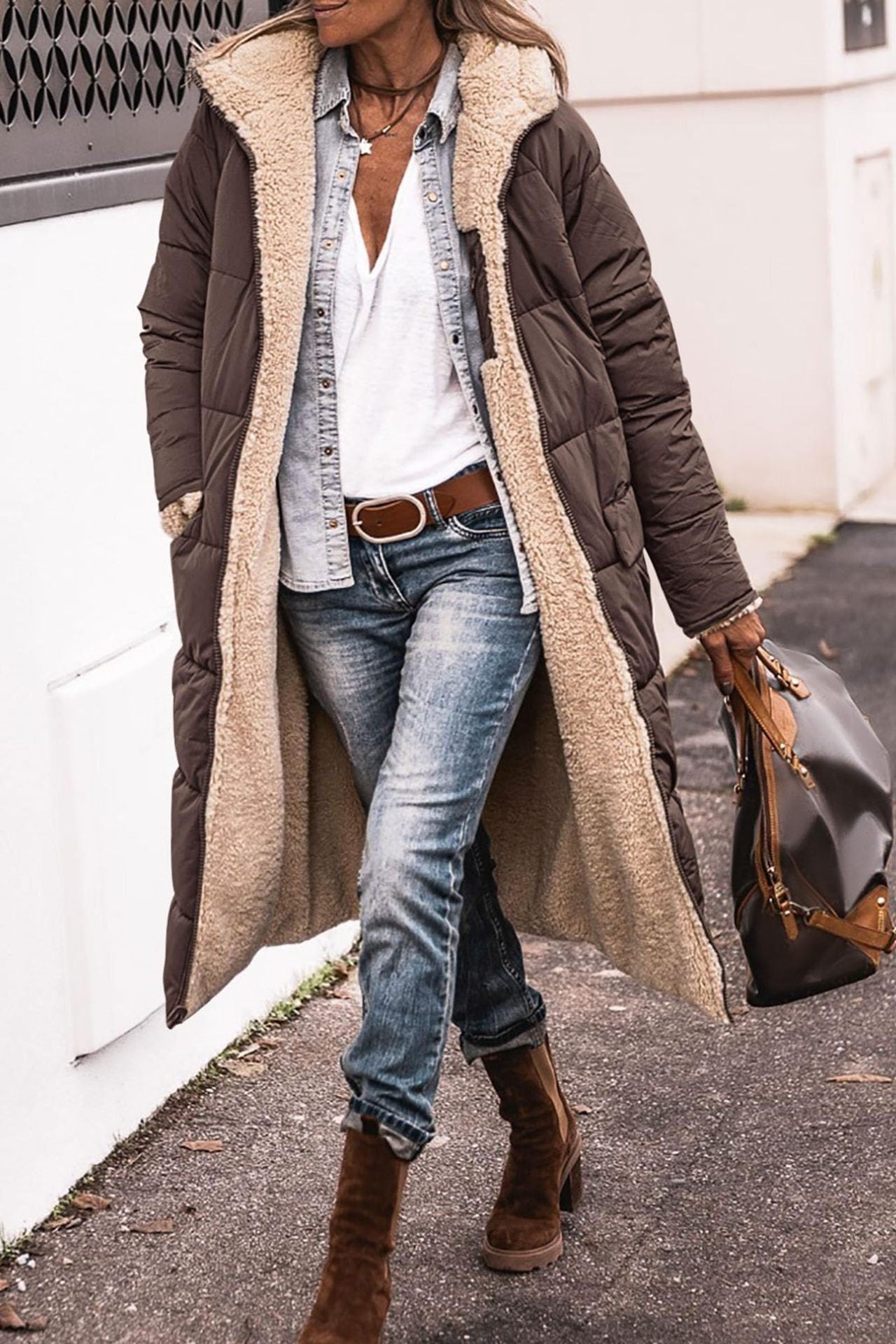 Reversible Sherpa Puffer Coat for Women - View 6