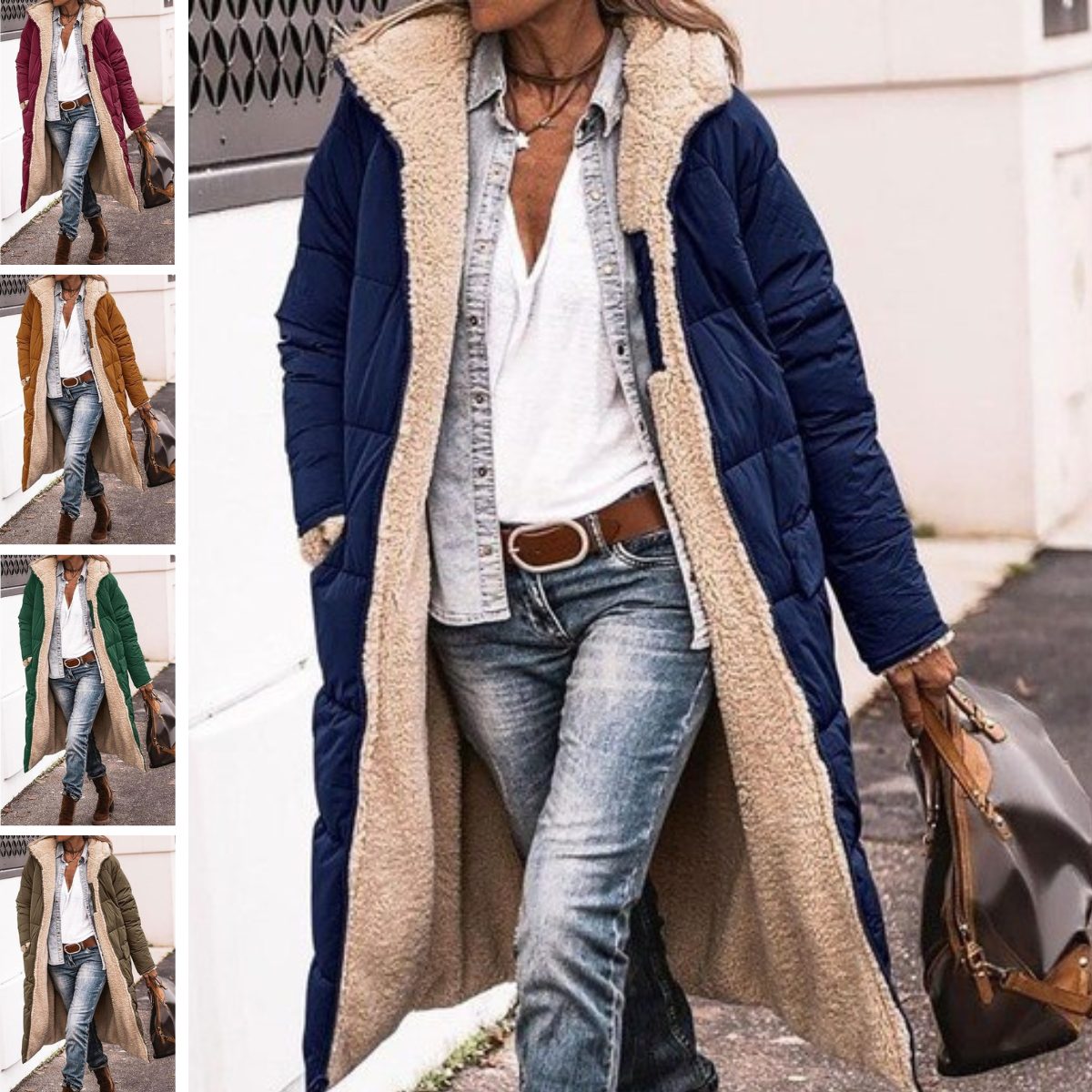 Reversible Sherpa Puffer Coat for Women - View 12