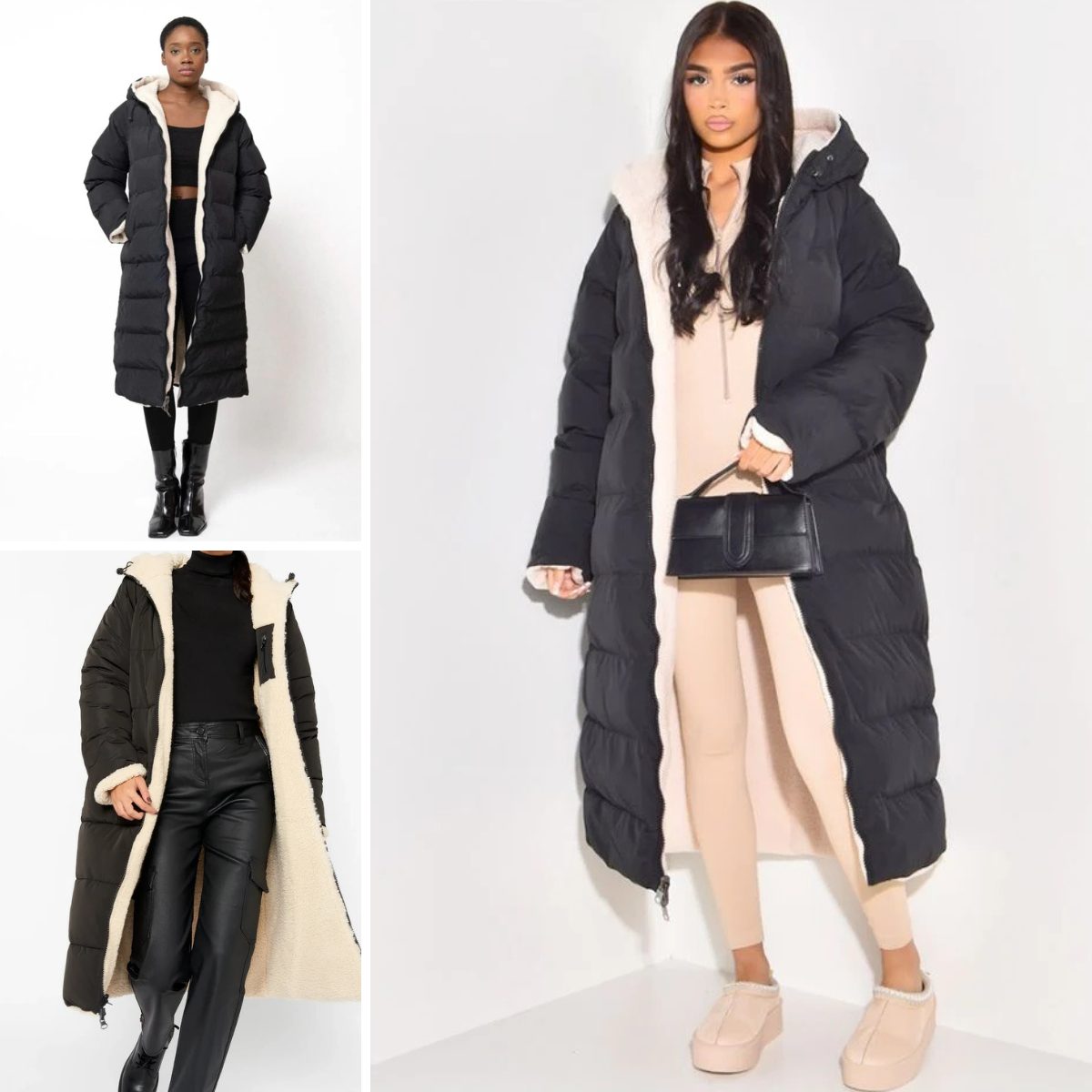 Reversible Sherpa Puffer Coat for Women - View 14