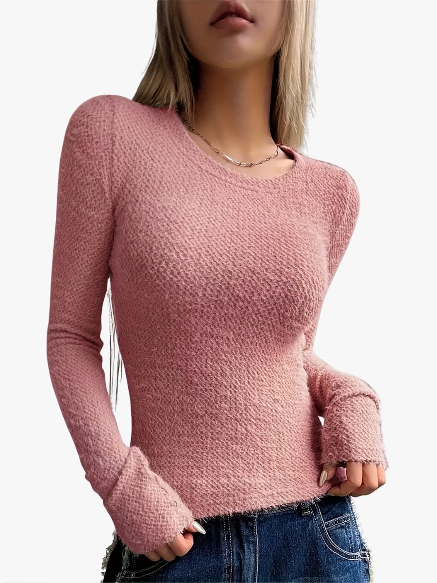 Ribbed Knit Long Sleeve Top for Women