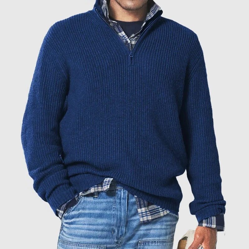 Ribbed Knit Quarter Zip Sweater for Men