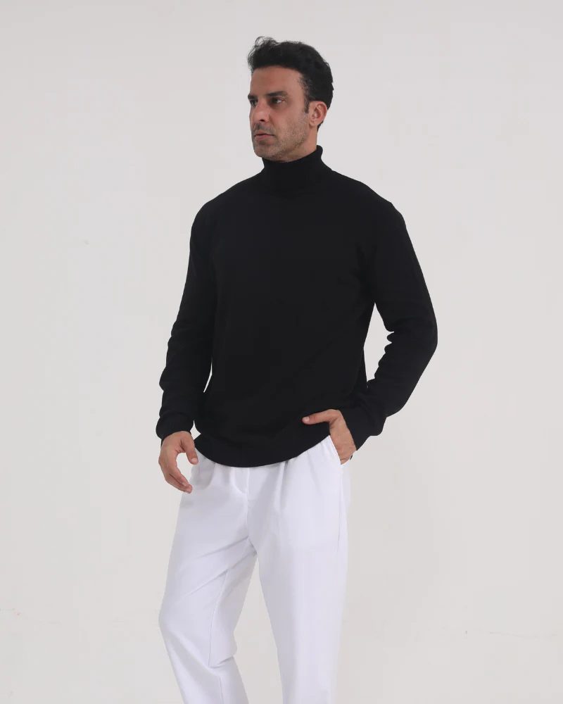 Ribbed Knit Roll Neck Jumper for Men - View 8