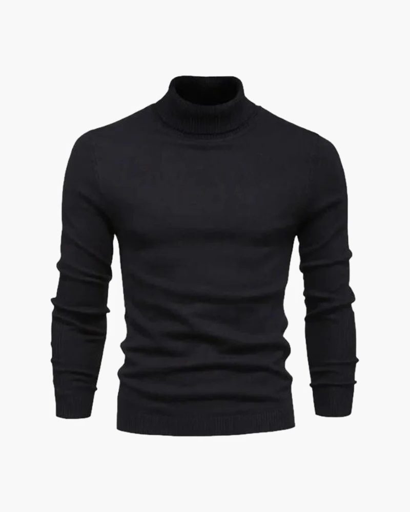 Ribbed Knit Roll Neck Jumper for Men - Black