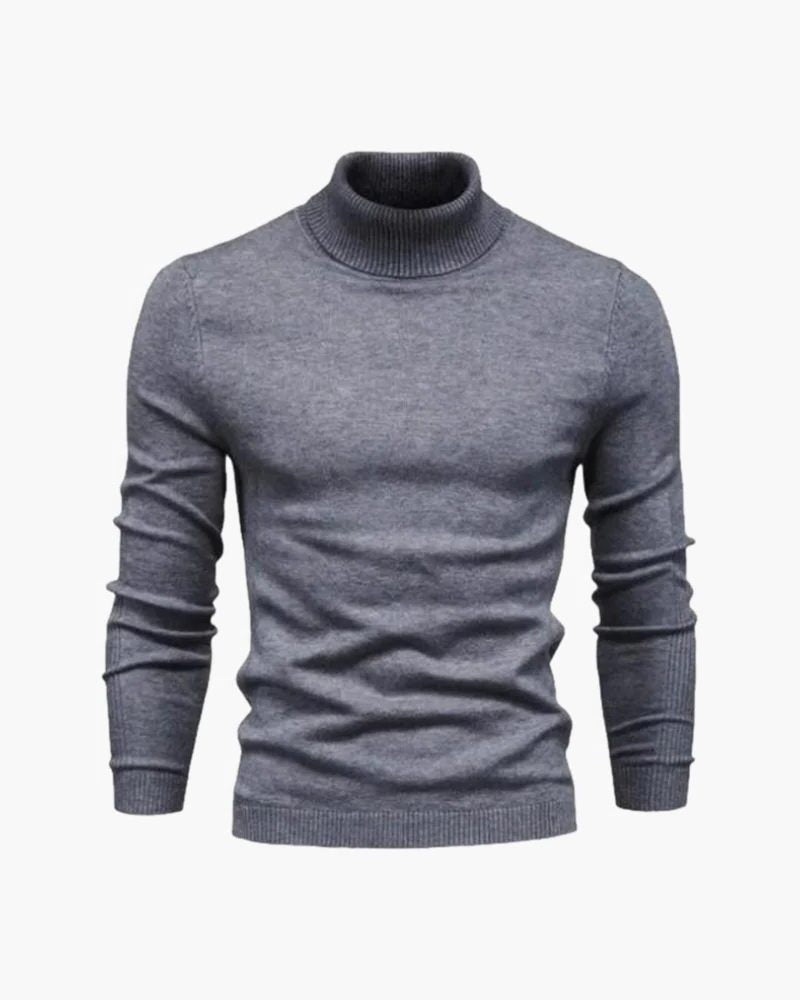 Ribbed Knit Roll Neck Jumper for Men - Grey