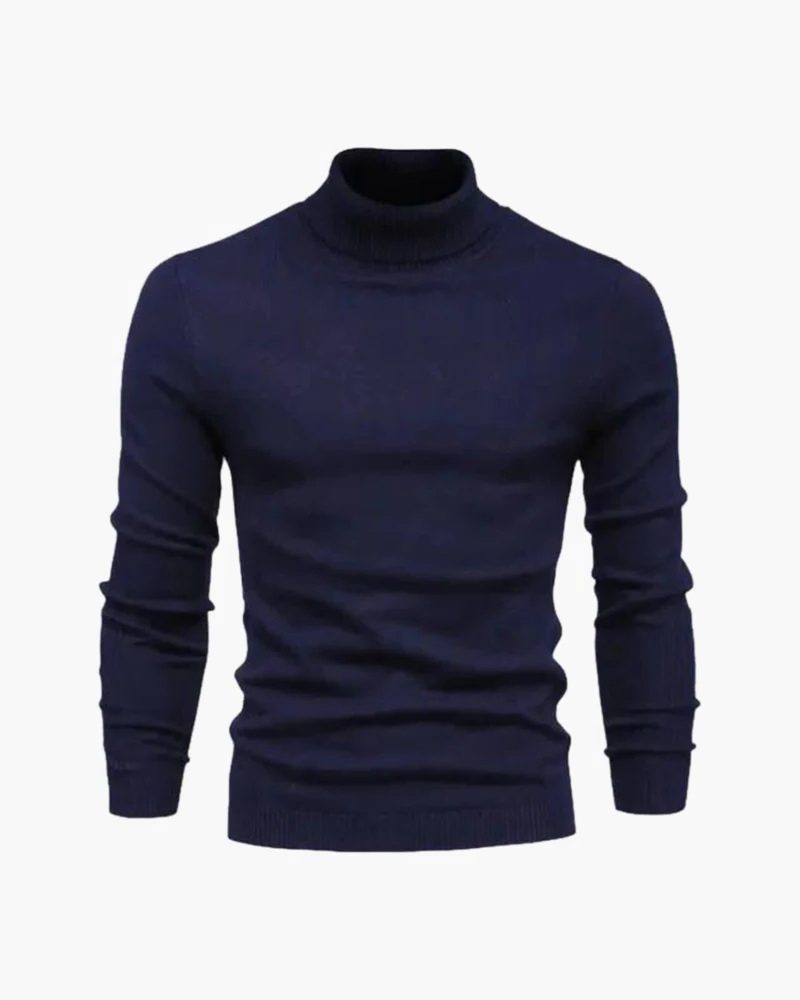 Ribbed Knit Roll Neck Jumper for Men - Navy