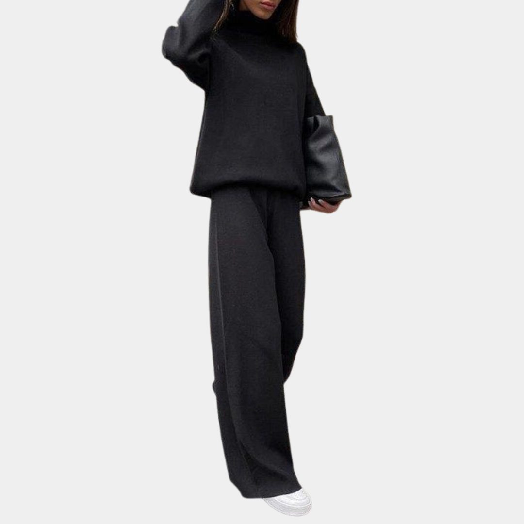 Ribbed Knit Roll Neck Wide Leg Set for Women - View 9