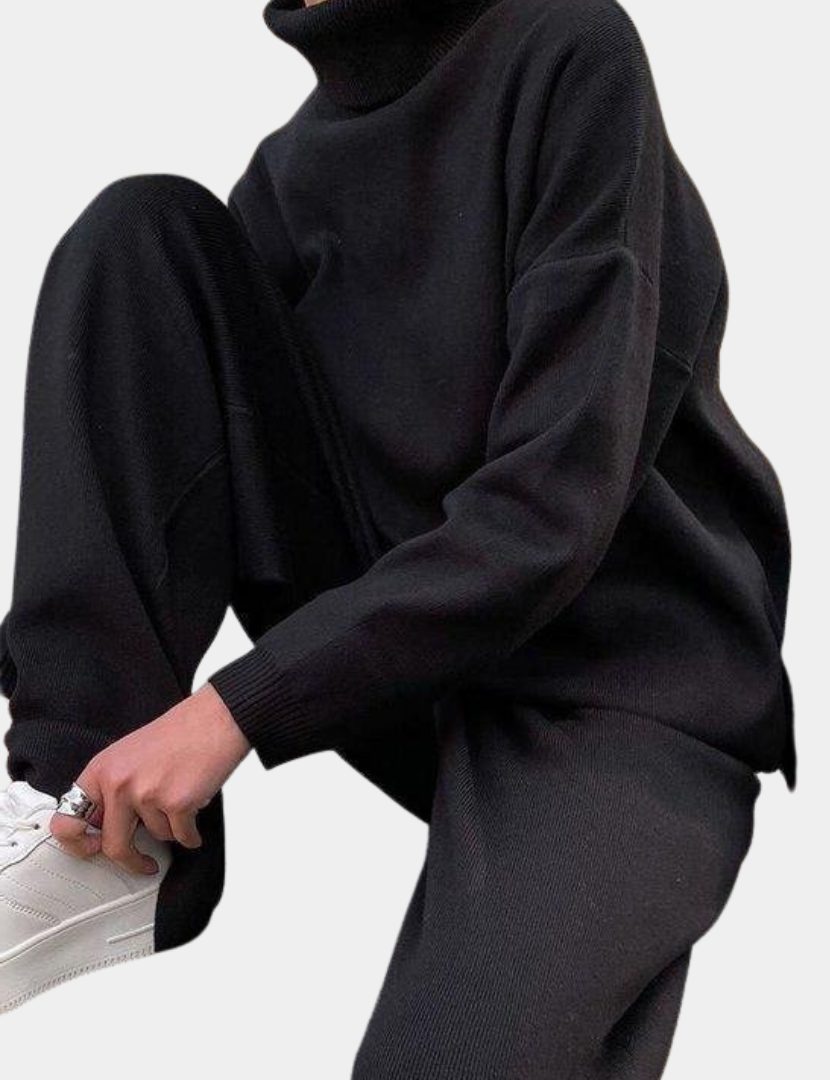 Ribbed Knit Roll Neck Wide Leg Set for Women - View 11