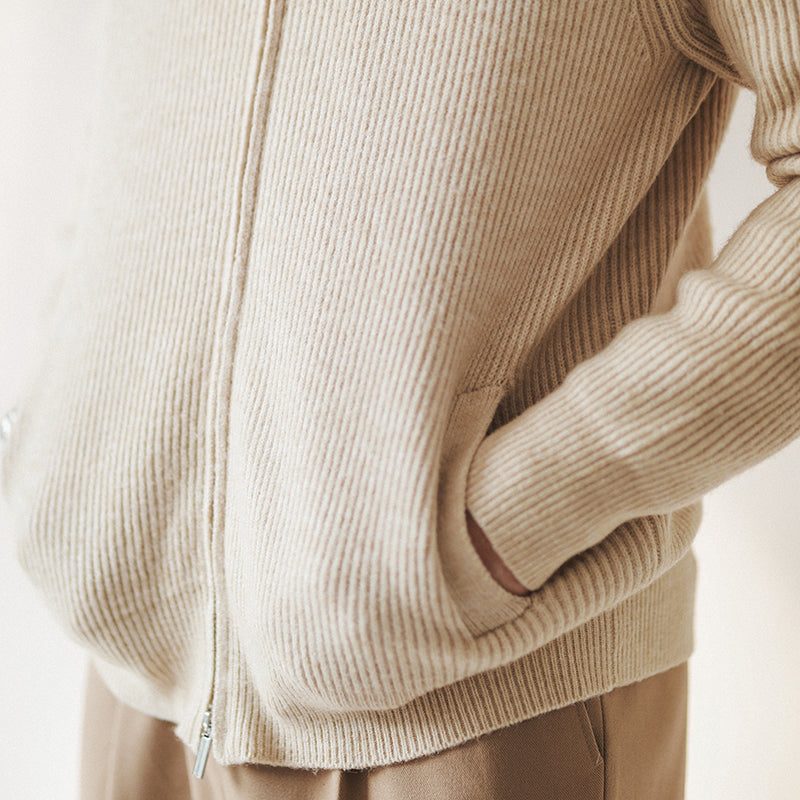 Ribbed Knit Slim Fit Cardigan with Stand Collar for Men - View 3