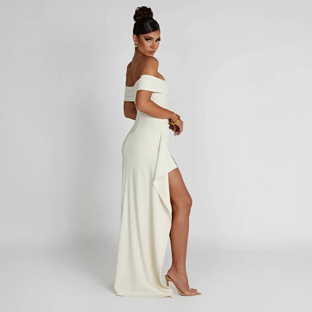 Off-Shoulder Ruched Wedding Guest Maxi Dress for Women