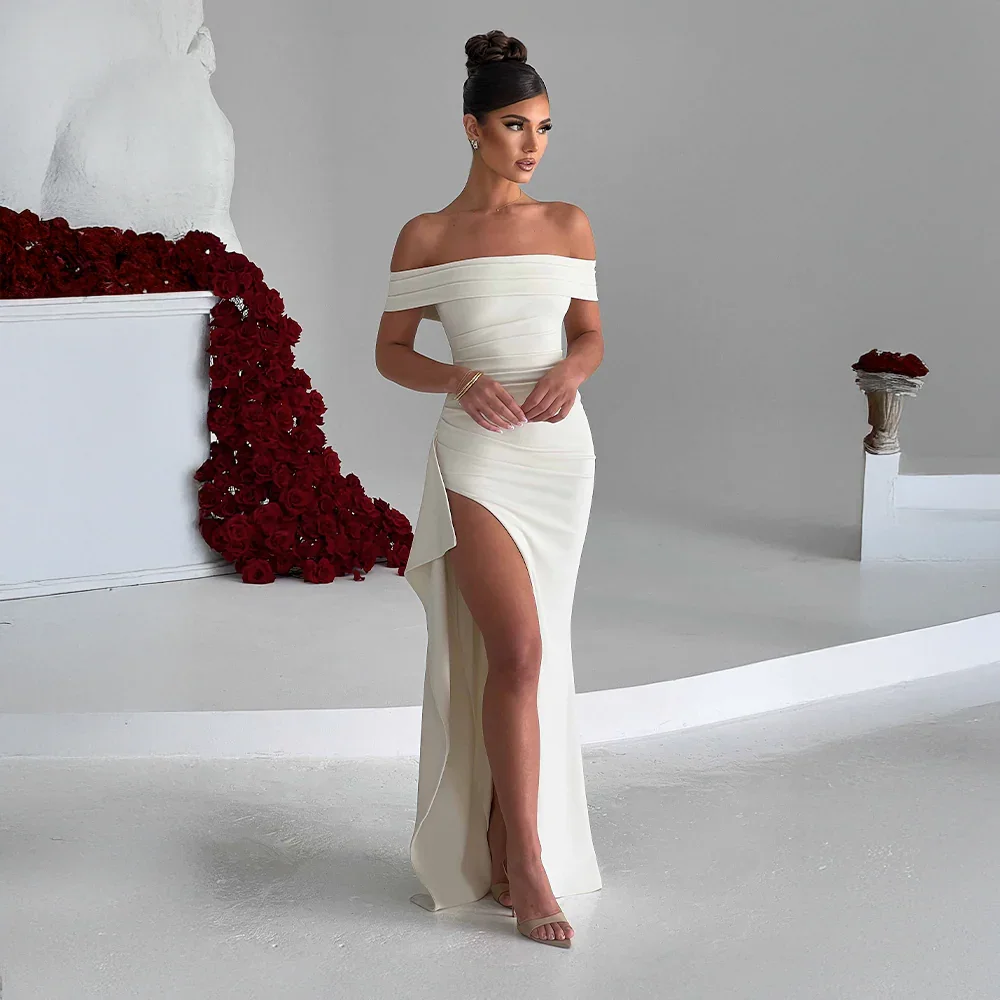 Off-Shoulder Ruched Wedding Guest Maxi Dress for Women