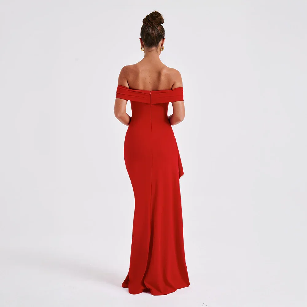 Off-Shoulder Ruched Wedding Guest Maxi Dress for Women
