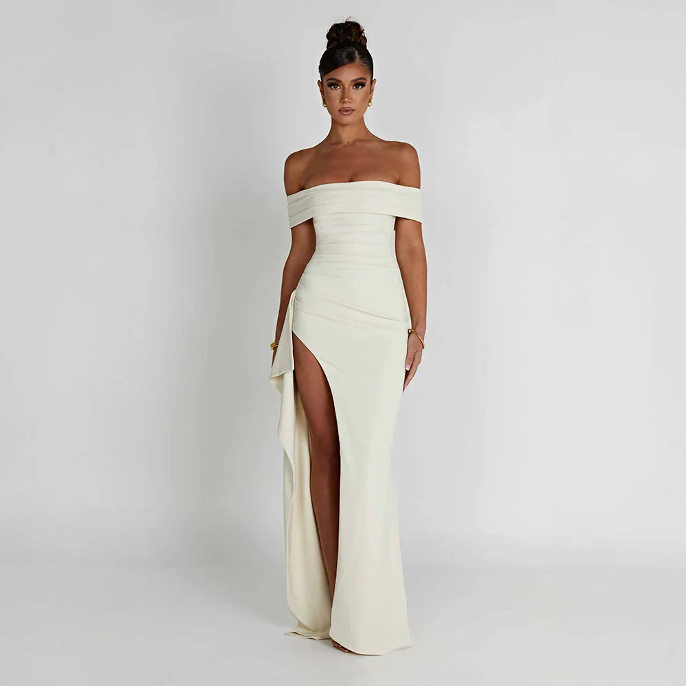 Off-Shoulder Ruched Wedding Guest Maxi Dress for Women