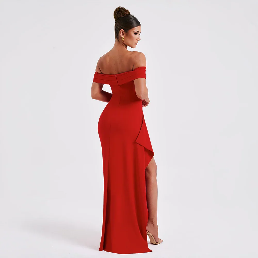 Off-Shoulder Ruched Wedding Guest Maxi Dress for Women