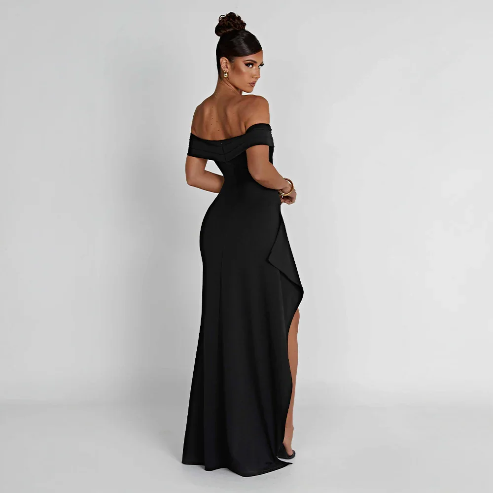 Off-Shoulder Ruched Wedding Guest Maxi Dress for Women